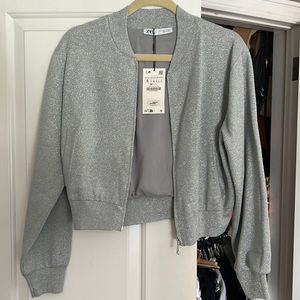 Zara cropped metallic bomber jacket Size Small